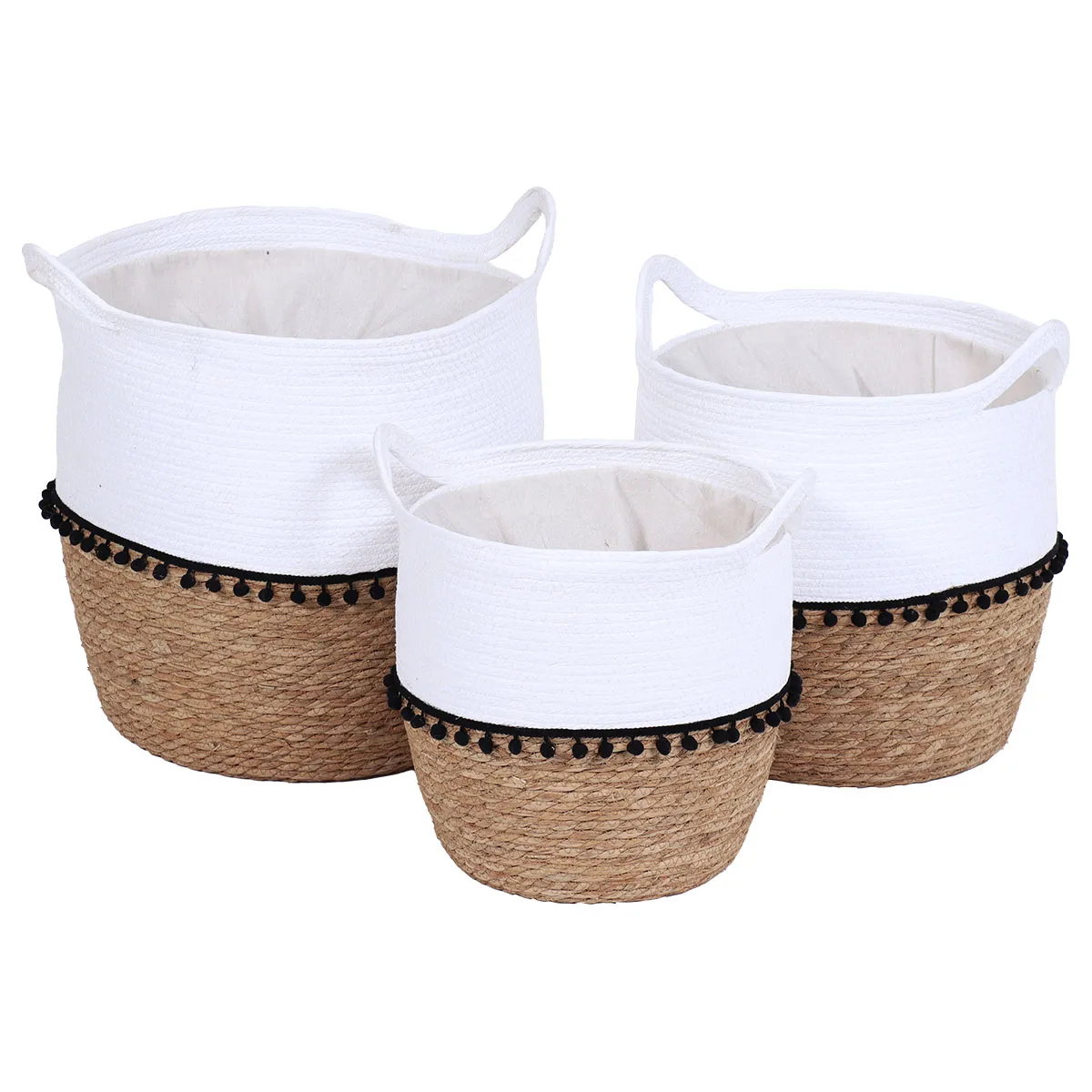 84207100 SET 3 X COȘ RUFE RUSTIC - ALB / NATURAL | ORGANIZATOARE BAIE SET - imagine 1