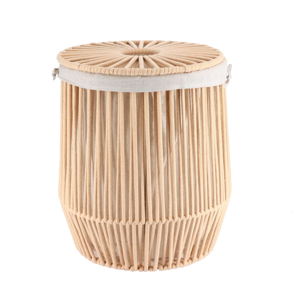 8422716102 COȘ RUFE MEDIU CU CAPAC EFECT SFOARĂ POLIESTER / BUMBAC 37X45 CM - BEJ | ORGANIZATOARE BAIE - imagine 1