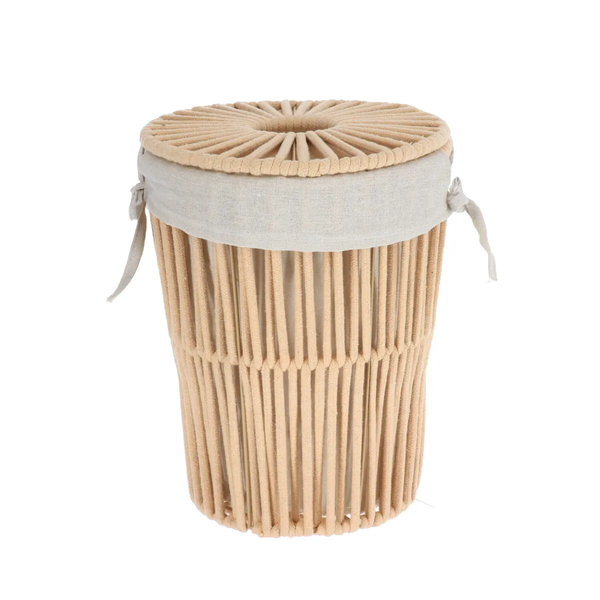 8422716106 COȘ RUFE CU CAPAC EFECT SFOARĂ POLIESTER / BUMBAC 25X32 CM - BEJ | ORGANIZATOARE BAIE - imagine 1