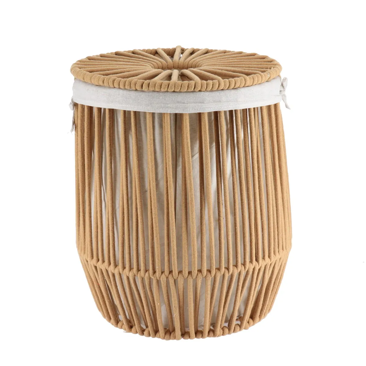 8422716502 COȘ RUFE MEDIU CU CAPAC EFECT SFOARĂ POLIESTER / BUMBAC 37X45 CM - GREIGE | ORGANIZATOARE BAIE - imagine 1