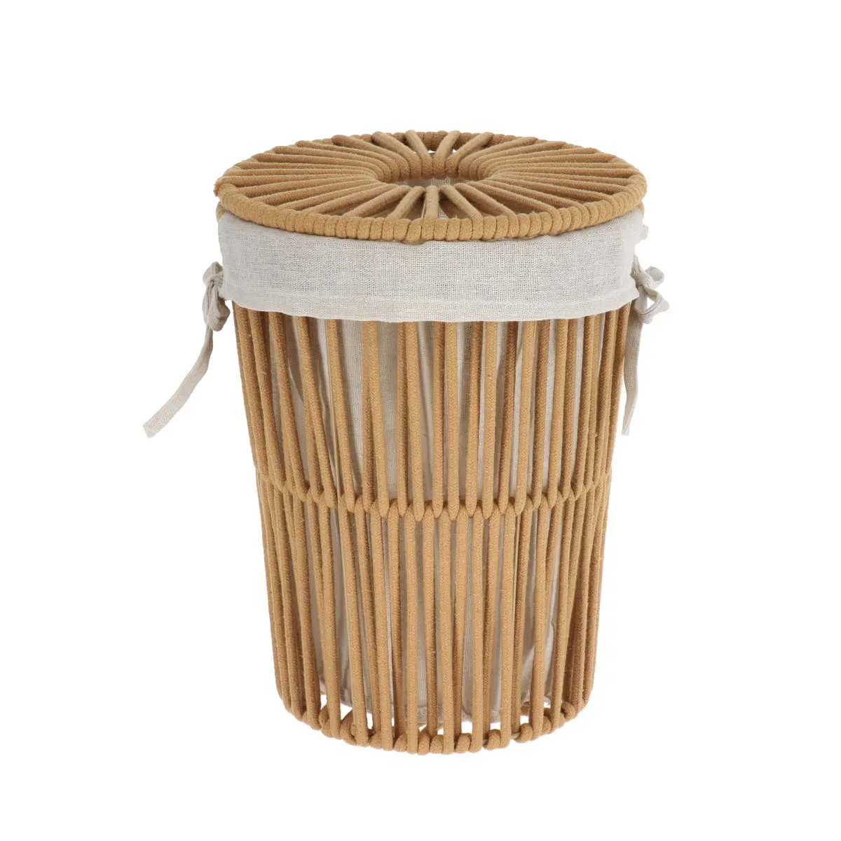 8422716506 COȘ RUFE CU CAPAC EFECT SFOARĂ POLIESTER / BUMBAC 25X32 CM - GREIGE | ORGANIZATOARE BAIE - imagine 1