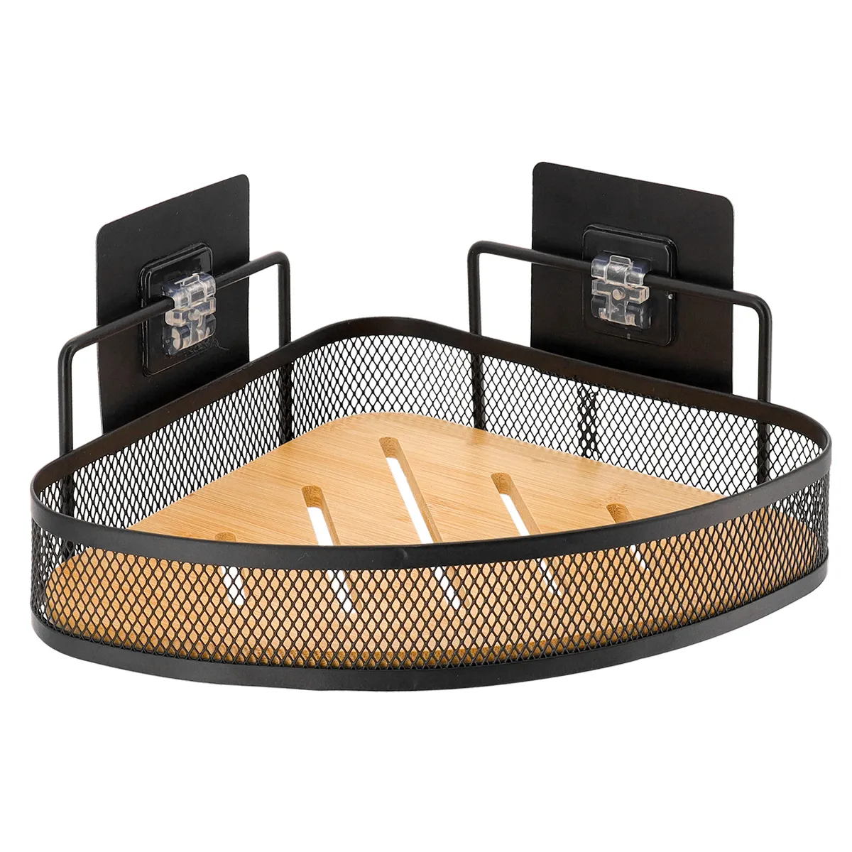 91102237 SUPORT COSMETICE COLT CU ADEZIV METAL/BAMBUS - NEGRU / BAMBOO | ETAJERE BAIE - imagine 1