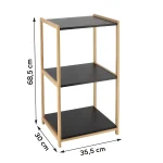 Corp mobilier 3 rafturi MDF 68,5x30x35,5 cm – Bamboo / Negru | Mobilier depozitare baie - imagine 2