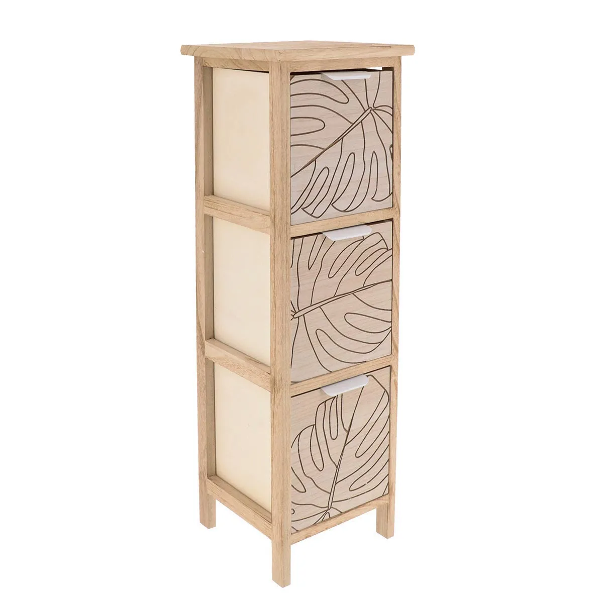 98248104 CORP MOBILIER MDF CU 3 COȘURI GRAVATE - ALB / NATURAL | MOBILIER DEPOZITARE BAIE - imagine 1