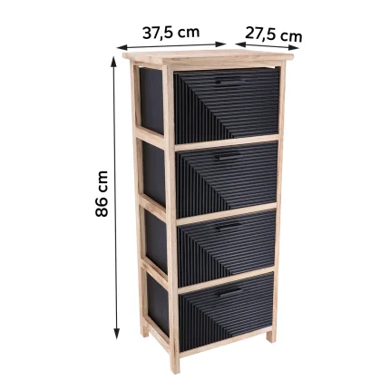 Corp mobilier MDF cu 4 coșuri mânere metalice 86x37,5x27,5 cm - Negru | Mobilier depozitare baie - imagine 2