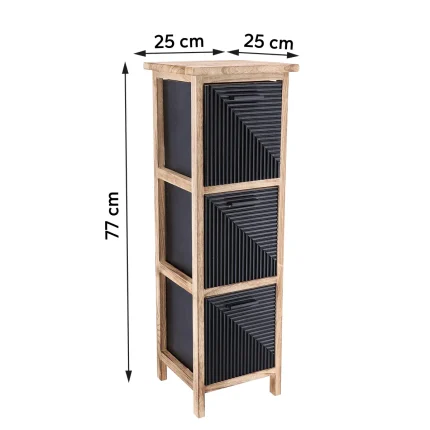 Corp mobilier MDF cu 3 coșuri mânere metalice 77x25x25 cm - Negru | Mobilier depozitare baie - imagine 2