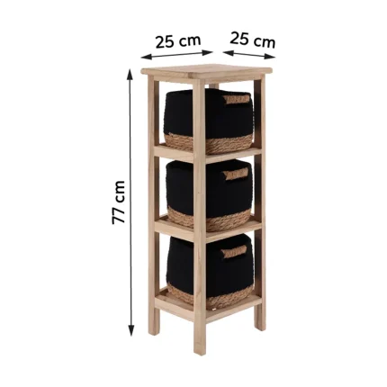 Corp mobilier lemn 3 cosuri Bumbac/Iarba de mare 77x25x25 cm - Natural/Negru | Mobilier depozitare baie - imagine 2