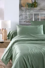 Cearșaf cu elastic Elysee 90X190 cm, culoare gri verde, 100% bumbac - imagine 5