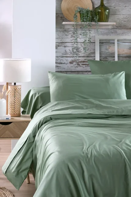 Cearșaf cu elastic Elysee 90X190 cm, culoare gri verde, 100% bumbac - imagine 5