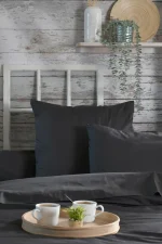 Cearșaf cu elastic Elysee 90X190 cm, culoare antracit, 100% bumbac OEKO TEX - imagine 3