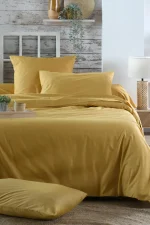 Cearșaf cu elastic Elysee 180X200 cm, culoare Mustar, 100% bumbac OEKO TEX - imagine 3