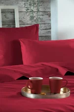 Cearșaf cu elastic Elysee 180X200 cm, culoare Roșu, 100% bumbac OEKO TEX - imagine 3