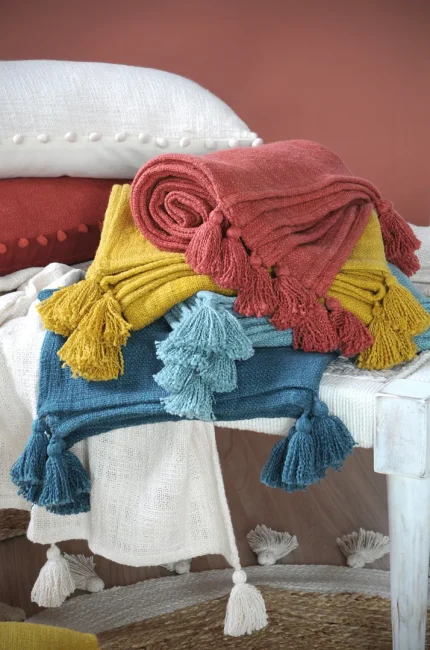 Pătură Sanchez 125X150 cm, culoare bleu, 100% bumbac - imagine 3