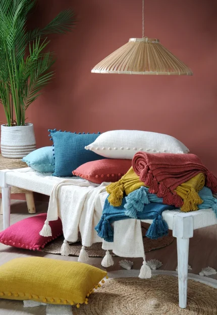 Pătură Sanchez 125X150 cm, culoare crem, 100% bumbac - imagine 3