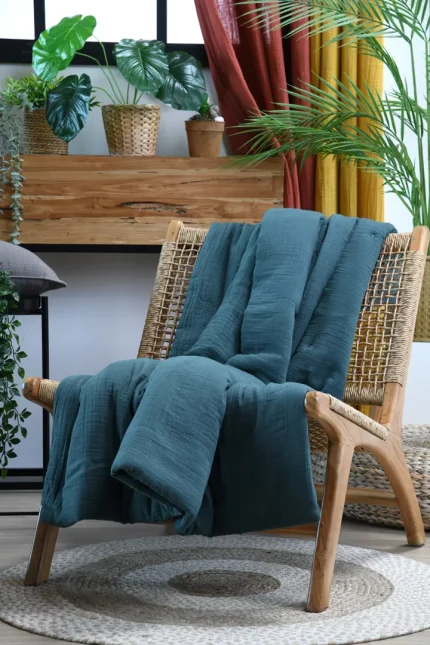 Pătură Coline 125X150 cm, culoare verde petrol, 100% bumbac - imagine 4