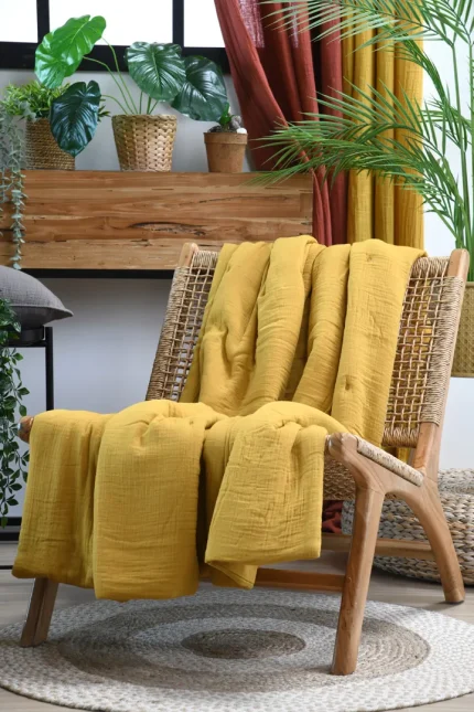 Pătură Coline 125X150 cm, culoare muștar, 100% bumbac - imagine 4