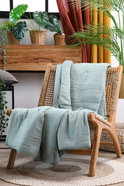 Pătură Coline 125X150 cm, culoare gri verde, 100% bumbac - imagine 4