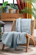 Pătură Coline 125X150 cm, culoare bleu, 100% bumbac - imagine 4