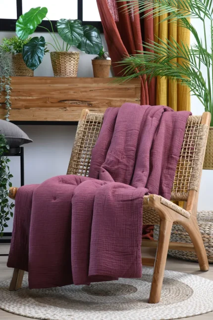 Pătură Coline 125X150 cm, culoare visiniu, 100% bumbac - imagine 4