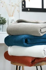 Pătură Clayton 130X160 cm, culoare crem, 100% poliester - imagine 3