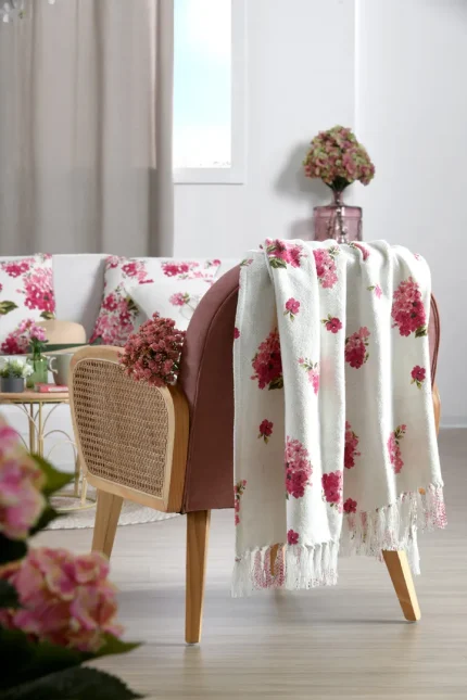 Pătură Printemps 125X150 cm, culoare roz/alb, 45% poliester 55% bumbac - imagine 3