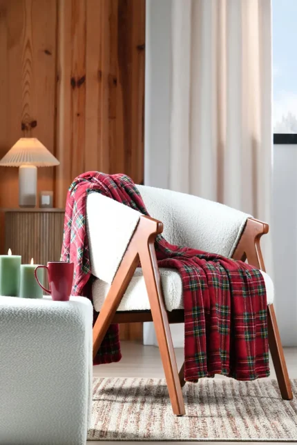 Pătură Willis 130X160 cm, culoare roșu, 100% poliester - imagine 4