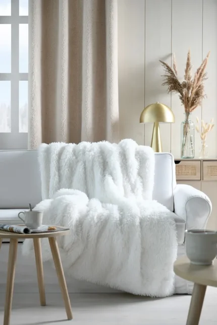 Pătură Cosylife 130X160 cm, culoare alb, 100% poliester - imagine 4