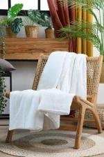 Pătură Coline 180X220 cm, culoare crem, 100% bumbac - imagine 4