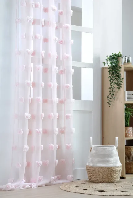 Perdea Pompinou 135X260 cm, culoare roz pudră, 100% poliester - imagine 3