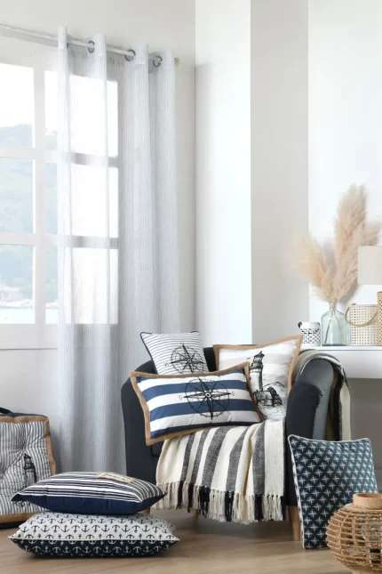 Perdea Camaret 140X260 cm, culoare bleu, 100% poliester - imagine 3