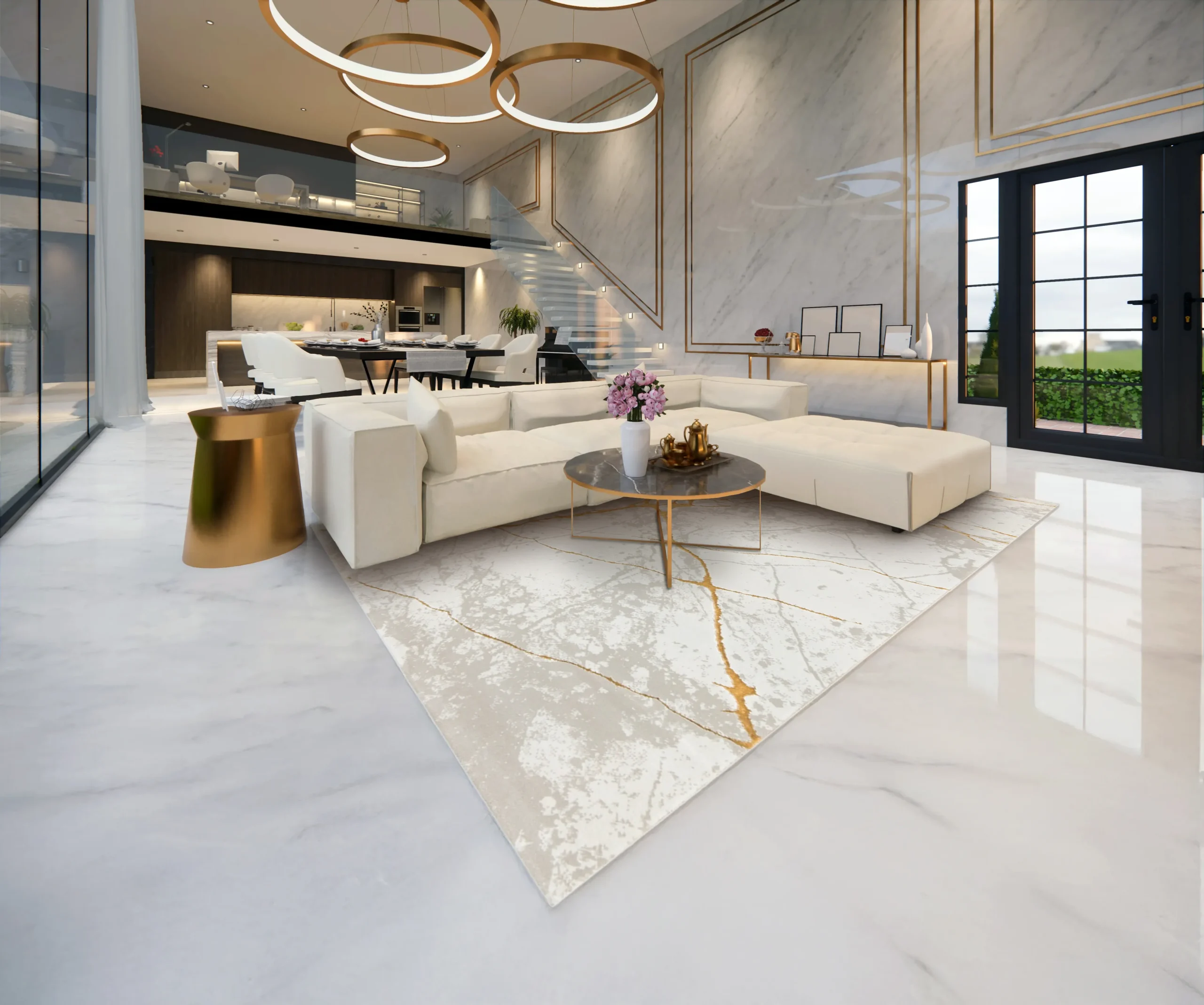 ambient-MARMO-40728A-GOLD-FLS-CREAM Covor MARMO 40728A AURIU / CREM - imagine 1