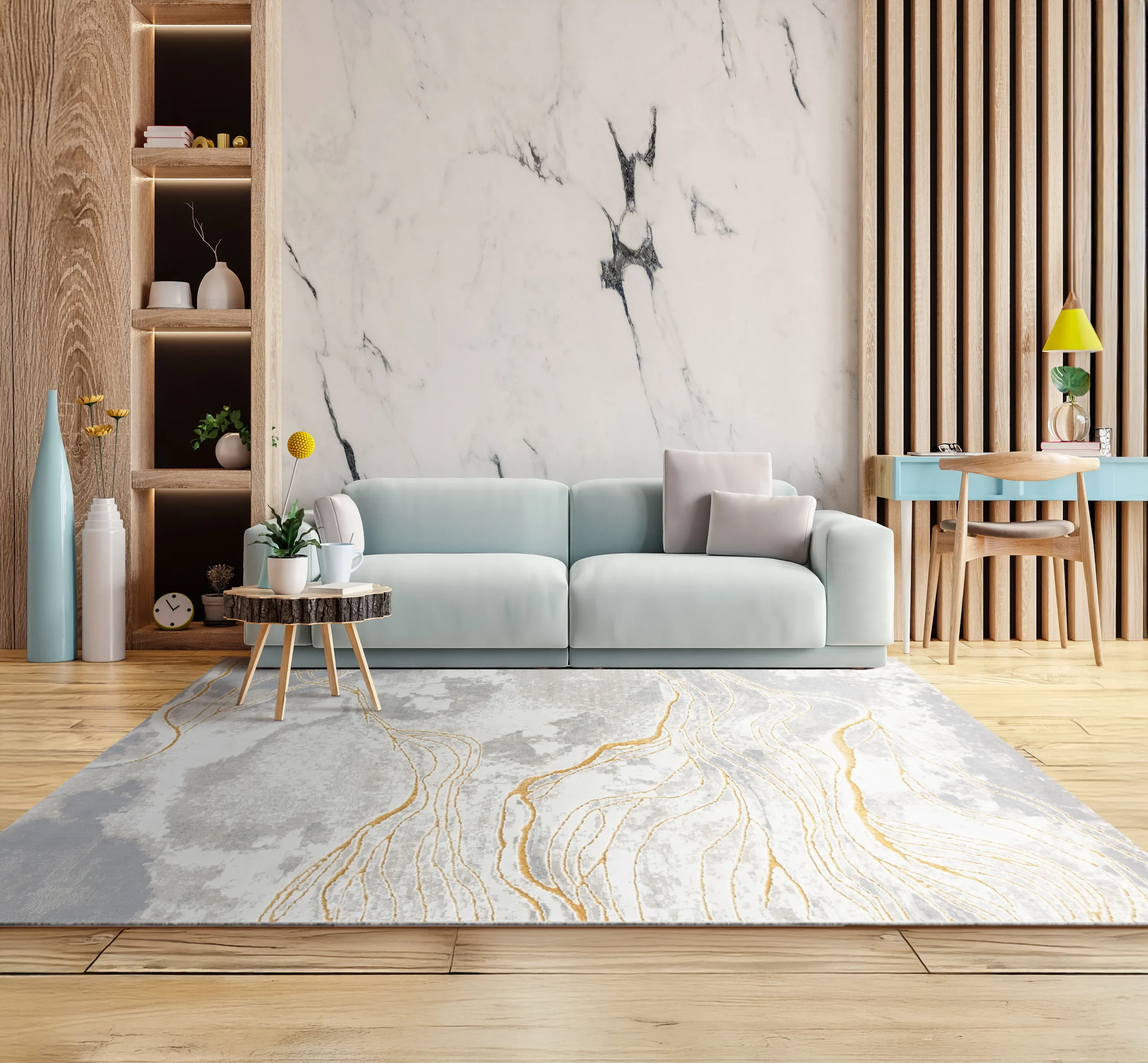 ambient-marmo-52809A-gold-fls-grey Covor MARMO 52809A AURIU / GRI - imagine 1